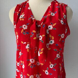 CAbi Tied-Up Top #5734 Red Floral Empire V Neck-XL